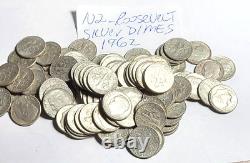 (102) 1962 Roosevelt 90% Silver Dimes U. S. Coins