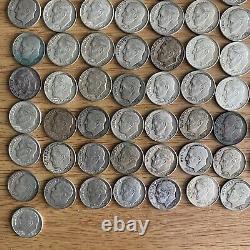 105 Roosevelt Dimes Lot (1950s-1964), 90% SILVER