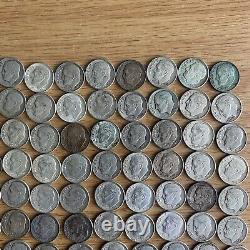 105 Roosevelt Dimes Lot (1950s-1964), 90% SILVER