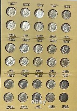 1946-1955 Roosevelt Silver Dime Set In Library Of Coins Album Beautiful Coins