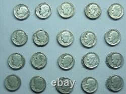 1946-1964-P-D-S Silver Roosevelt Dimes (48 coins) Average Circulated condition