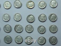 1946-1964-P-D-S Silver Roosevelt Dimes (48 coins) Average Circulated condition