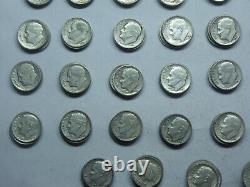 1946-1964-P-D-S Silver Roosevelt Dimes (48 coins) Average Circulated condition