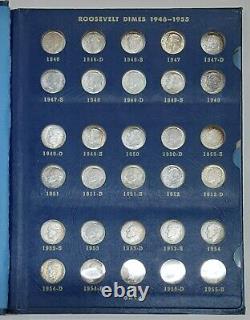 1946-1968 Roosevelt Dimes Complete Silver UNC Coins in Whitman Album 9414 (B)