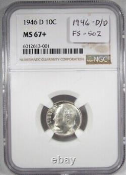 1946-D/D Low Pop/Top Pop Silver Roosevelt Dime NGC MS67+ Coin AJ144