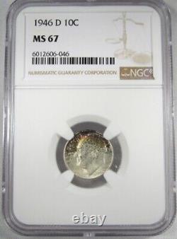 1946-D Silver Roosevelt Dime NGC MS67 Toned Coin AJ208