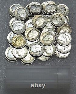 1946 P, D, 1947 & 1949 P. D, S Roosevelt Silver Dime roll 50 coins in tube #J364