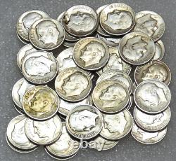 1946 P, D, 1947 & 1949 P. D, S Roosevelt Silver Dime roll 50 coins in tube #J364