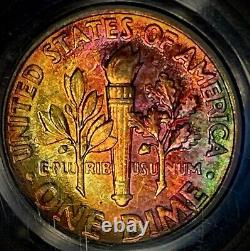 1946 Silver Roosevelt Dime PCGS MS 65 Beautiful Rainbow Color Toned
