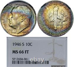 1946-s 10c Ngc Ms66ft Roosevelt Two-sided Rainbows & Inverted S