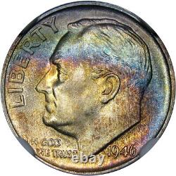 1946-s 10c Ngc Ms66ft Roosevelt Two-sided Rainbows & Inverted S