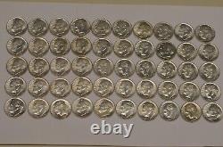 1946 to 1964 Mixed Roll of BU 90% Silver Roosevelt Dimes (50 Coins) Item #4936