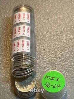 1946 to 1964 Roosevelt Silver Dime Roll Each Year Date With Mix of Mint Marks