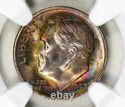 1947-S NGC MS66 Star Rainbow Mint Set Toned Roosevelt Dime Gem Beauty Colors