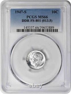 1947-S Roosevelt Silver Dime DDR FS-801 MS66 PCGS