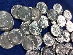 1947-d Gem Original Bu Roll Of 50 Brilliant 90% Silver Roosevelt Dimes