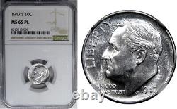 1947-s 10c Ngc Ms65pl Prooflike Roosevelt San Serif S & Discovery RPM