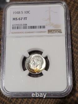 1948-S Roosevelt Dime 10c NGC MS67 FT Beautiful Toning