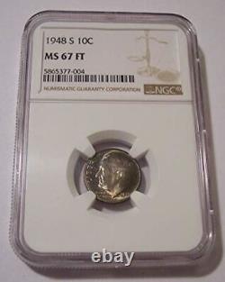 1948 S Roosevelt Dime MS67 FT NGC Nicely Toned