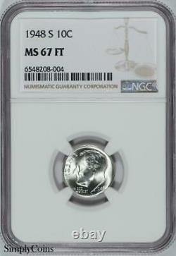 1948-S Roosevelt Dime NGC MS67 FT FB Full Bands 90% Silver US Coin #208-004
