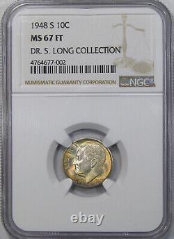 1948-s 10c Ngc Ms67ft Rainbow Silver Roosevelt Dime