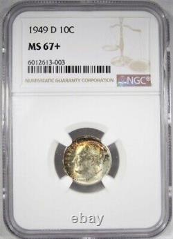 1949-D Low Pop Silver Roosevelt Dime NGC MS67+ Toned Coin AJ146