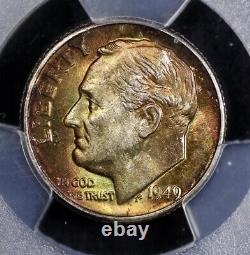1949-D Roosevelt 10c Silver Dime PCGS MS 67 FB Toned Full Bands