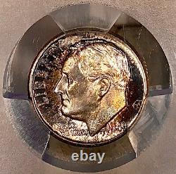 1949-D Roosevelt Dime PCGS MS67+FB QA Approved Rainbow Toned