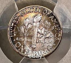 1949-D Roosevelt Dime PCGS MS67+FB QA Approved Rainbow Toned