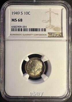 1949 S Roosevelt Dime 10c MS68 NGC Incredibly Toned, High Grade, None Finer