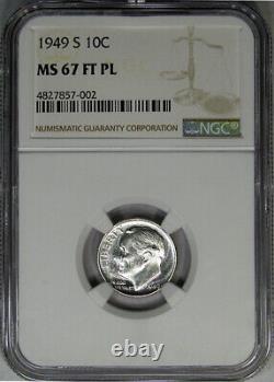 1949-s 10c Ngc Ms67 Ft Pl Roosevelt Dime Rare Key & Single Finest Known