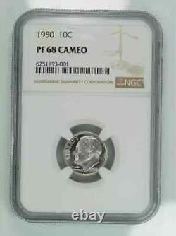 1950 Proof Roosevelt Dime 10c Ngc Certified Pf 68 Cameo (001)