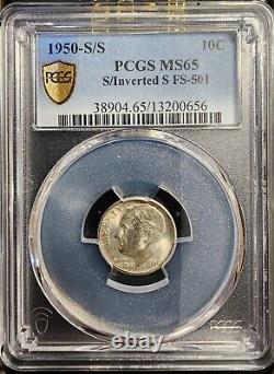1950-S/S Inverted S, Gorgeous Roosevelt Dime, PCGS MS65 FS-501