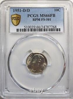 1951-D 10C MS66FB PCGS RPM FS-501 Variety Repunched Mintmark Full Bands Registry