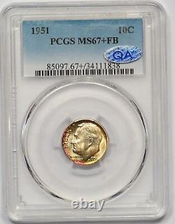 1951 Pcgs Ms-67+fb Qa Roosevelt Dime! Frosty White! Light Rainbow! Immaculate