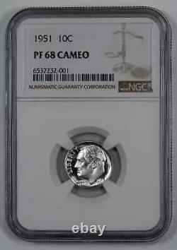 1951 Proof Roosevelt Dime 10c Ngc Certified Pf 68 Proof Cameo (001)