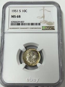 1951 S Roosevelt Dime NGC MS68 Nicely Toned