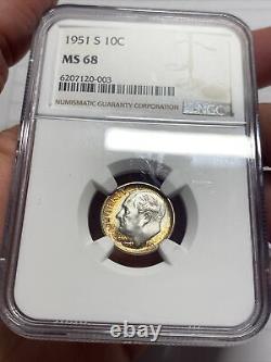1951-S Roosevelt Silver Dime NGC MS68 Colorful Rainbow Toning