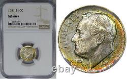 1951-s 10c Ngc Ms66 (ngc Star) Roosevelt Pastel Color & Looks Prooflike