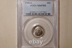 1951-s Roosevelt Dime Graded Pcgs Ms67fb Toned