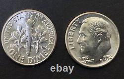1952 Original Roosevelt Dime GEM BU Roll of 50 Lustrous 90% Silver Coins