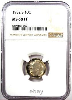 1952-S Roosevelt Dime 10C Coin Certified NGC MS68 FT (FB) $900 Value