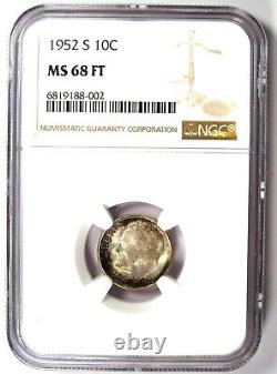 1952-S Roosevelt Dime 10C Coin Certified NGC MS68 FT (FB) $900 Value