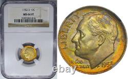 1952-d 10c Ngc Ms66ft Roosevelt Gorgeous Neon Obv Color