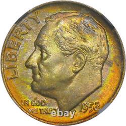 1952-d 10c Ngc Ms66ft Roosevelt Gorgeous Neon Obv Color