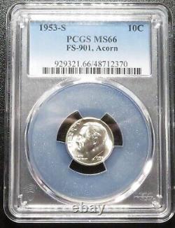 1953-S PCGS MS66 Roosevelt dime FS-901 Acorn Variety Very Late stage Terminal
