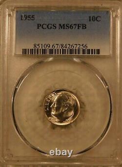 1955 10C Roosevelt Dime Certified PCGS MS67 FB Silver Lowest Mintage Roosie