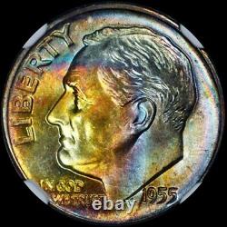 1955-D Roosevelt Dime NGC MS67FT Colorful Toning Registry Quality
