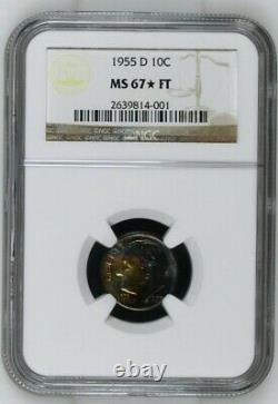 1955-D Roosevelt Dime NGC MS67FT Colorful Toning Registry Quality
