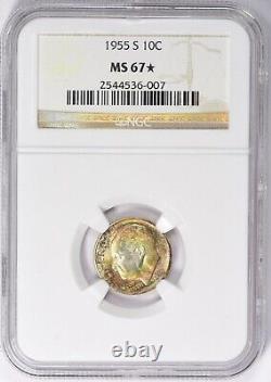 1955-S NGC MS67 Star Rainbow Monster Toned Roosevelt Dime PQ Eye Appeal Beauty